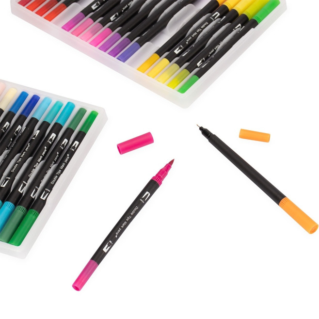 Kit Canetinhas Ponta Dupla Com 48 Cores Personalizada