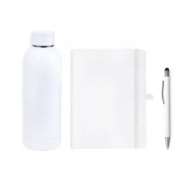 Kit Garrafa, Caderno E Caneta - Branco - 3 Pçs Personalizado